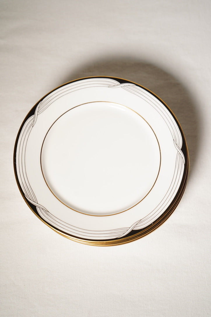 Lenox Black Tie Bread & Butter Plates – Set of 6, 6.5" Ivory China with 24k Gold Trim (Discontinued)