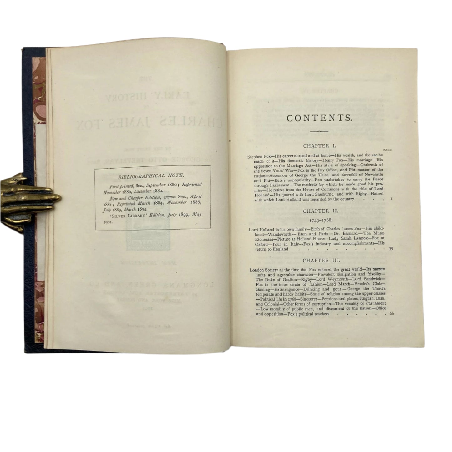 1901 "The Early History of Charles James Fox" Full Blue Leather Prize Binding Book