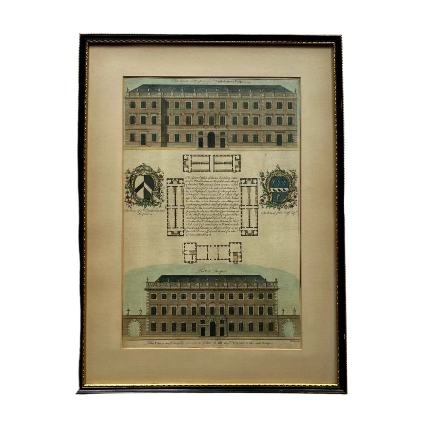 18th-Century Architectural Engraving of St. Bartholomew’s Hospital by Benjamin Cole (Hand-Colored) | Antique English Architectural Engraving