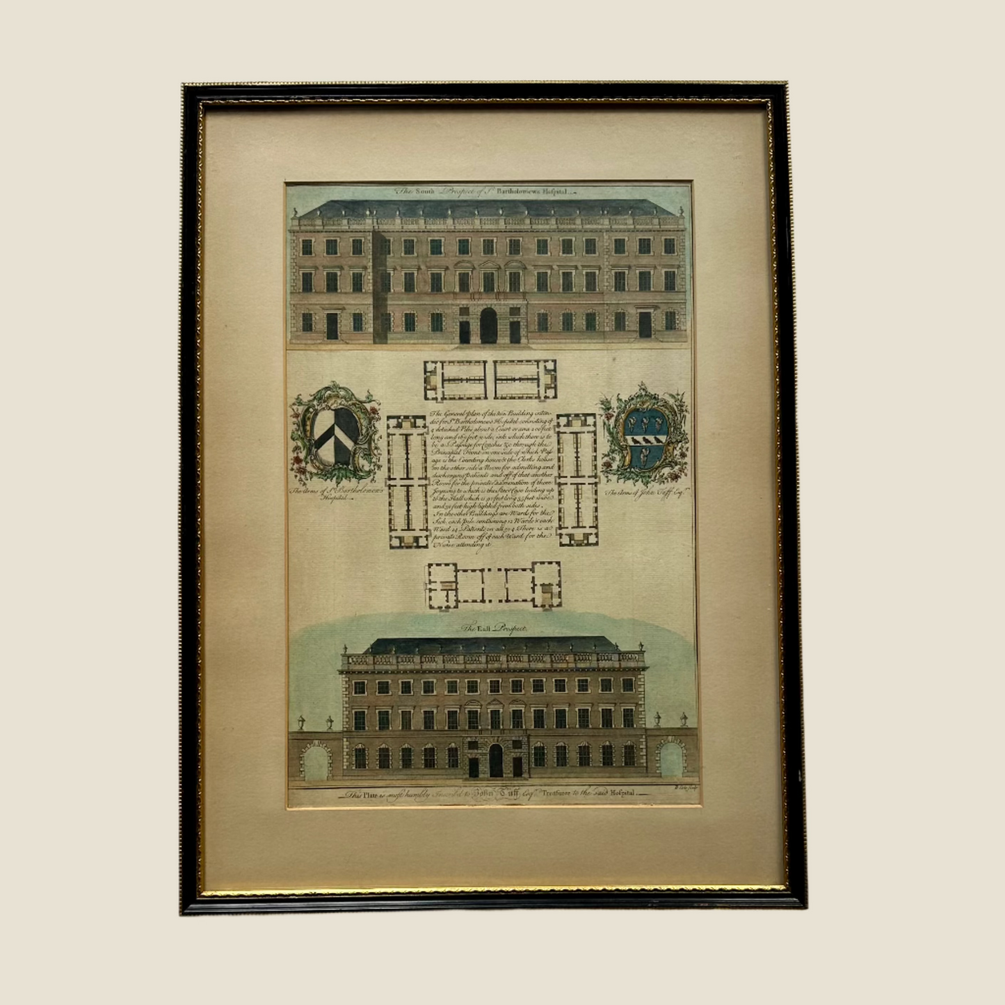 18th-Century Architectural Engraving of St. Bartholomew’s Hospital by Benjamin Cole (Hand-Colored) | Antique English Architectural Engraving