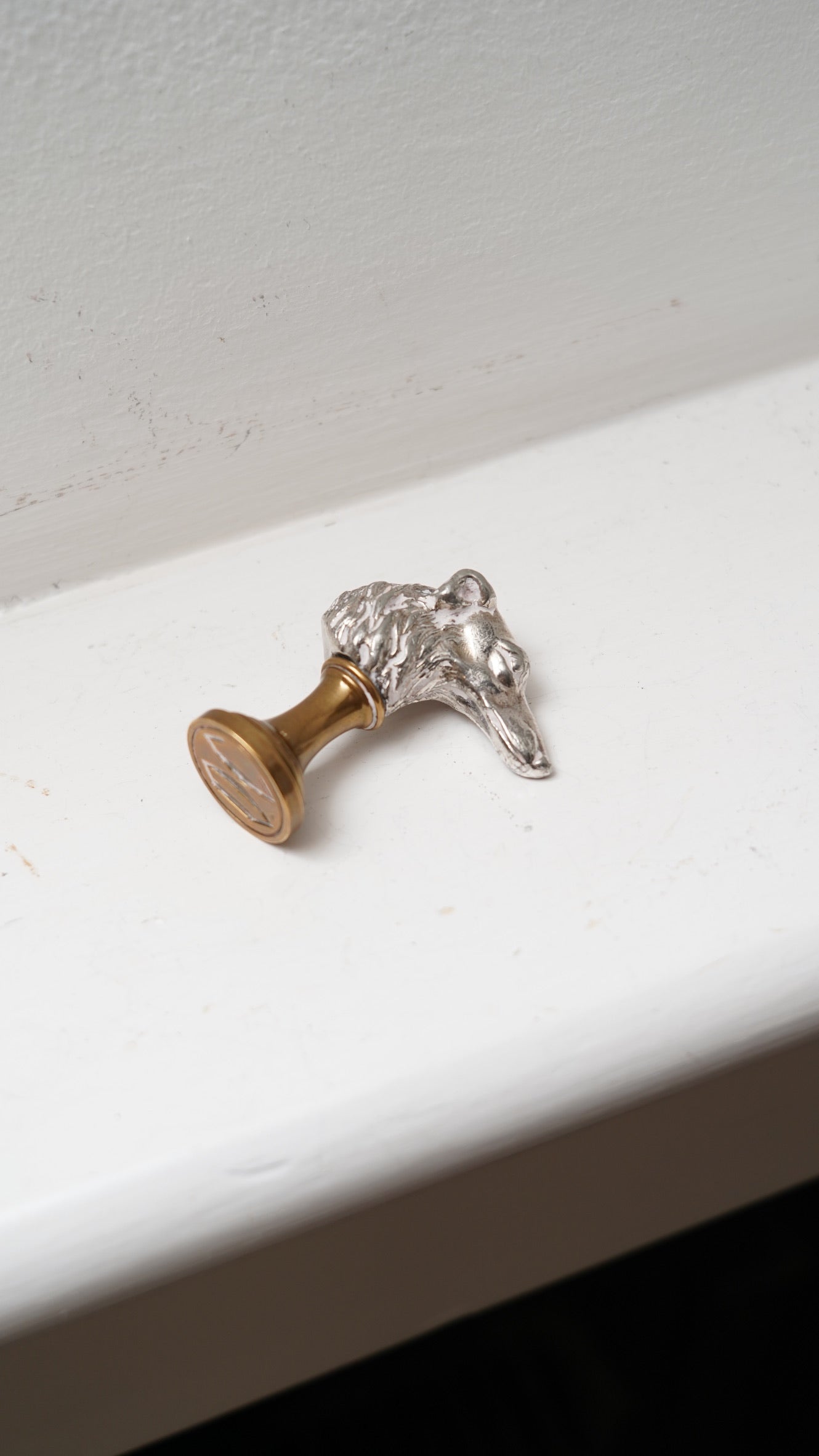 Edwardian Silver-Plated Greyhound Wax Seal Stamp on Brass Base, c.1890–1910