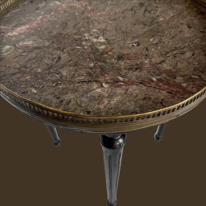 Antique French Louis XVI-Style Guéridon Table with Marble Top and Brass Gallery