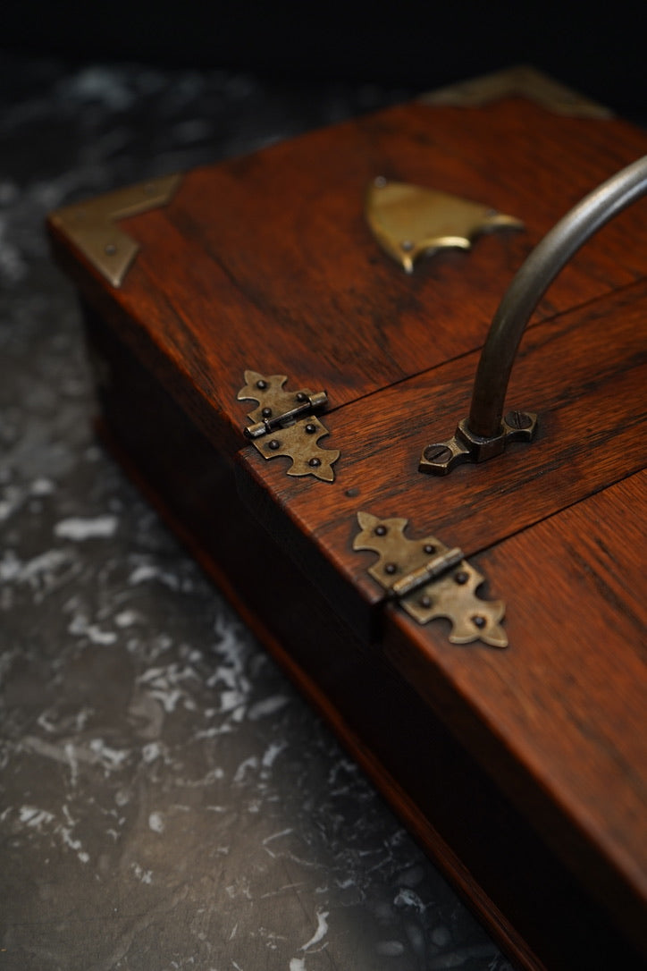 Antique Edwardian Oak & Silver-Plated Two-Compartment Stationery Box with Handle