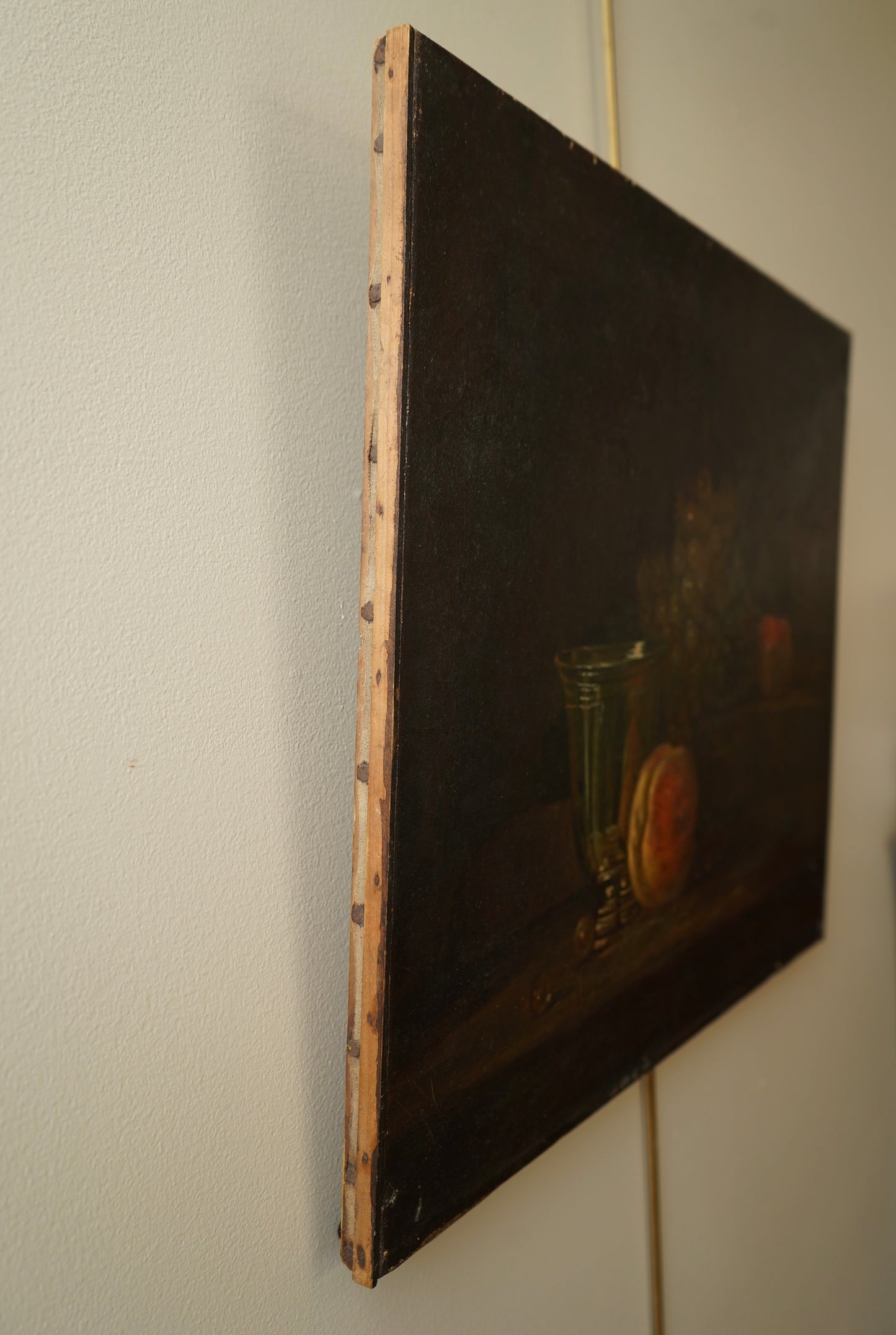 Early 20th Century Oil Painting After Chardin – Still Life with Silver Goblet, Peach & Grapes