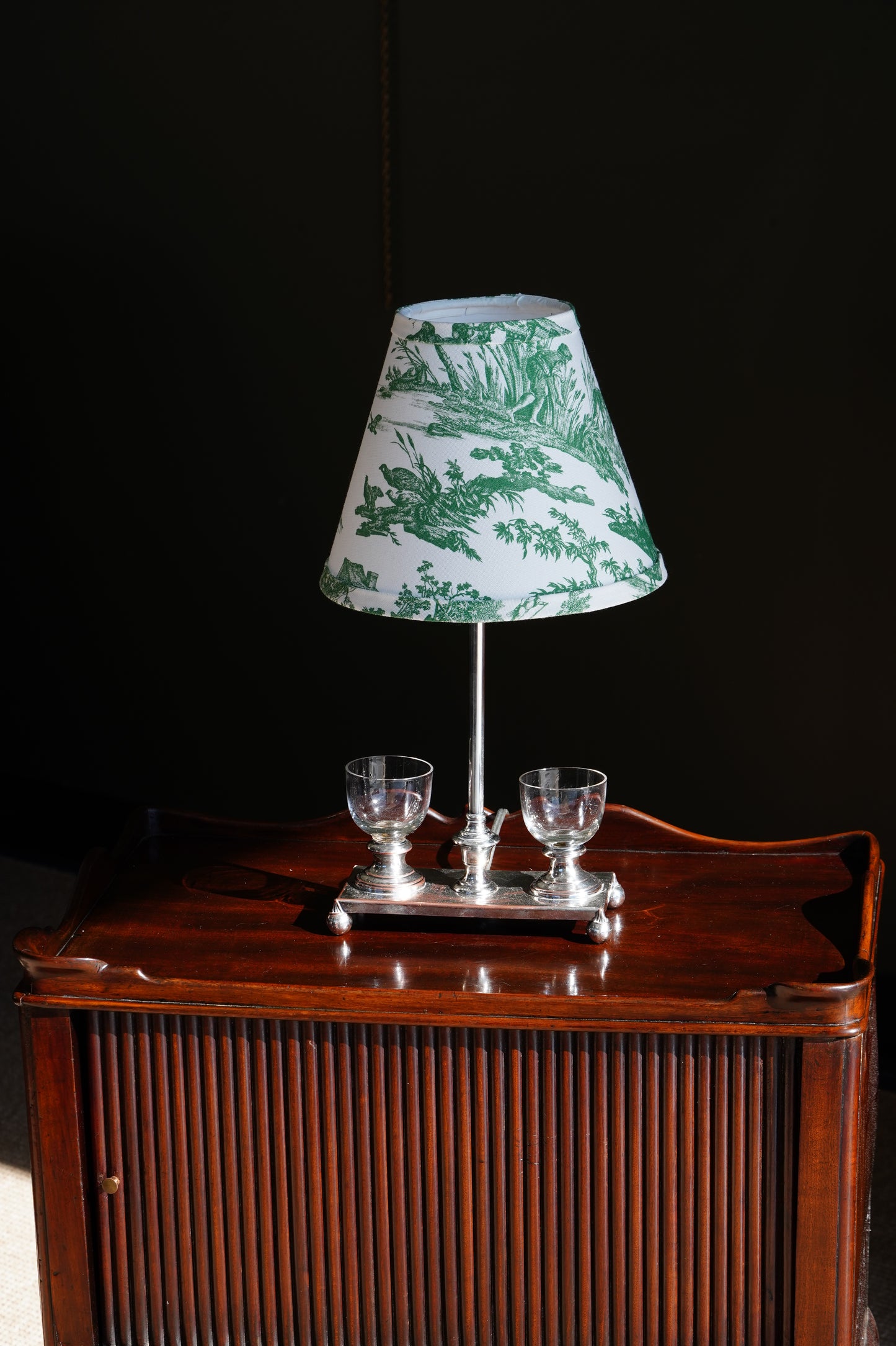 Antique English Silverplate Inkstand Table Lamp