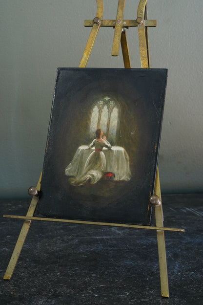 English Devotional Oil on Victorian Papier-Mâché Panel, Attributed to George Morris, 1942