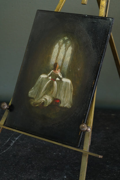 English Devotional Oil on Victorian Papier-Mâché Panel, Attributed to George Morris, 1942