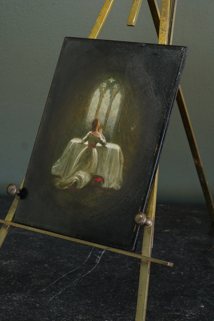 English Devotional Oil on Victorian Papier-Mâché Panel, Attributed to George Morris, 1942