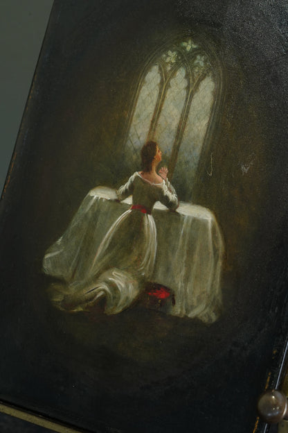English Devotional Oil on Victorian Papier-Mâché Panel, Attributed to George Morris, 1942