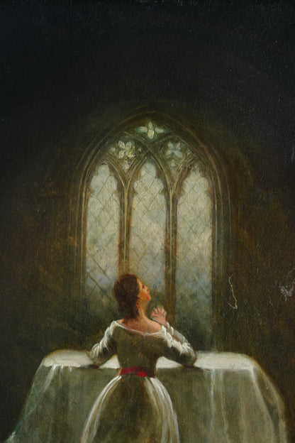 English Devotional Oil on Victorian Papier-Mâché Panel, Attributed to George Morris, 1942