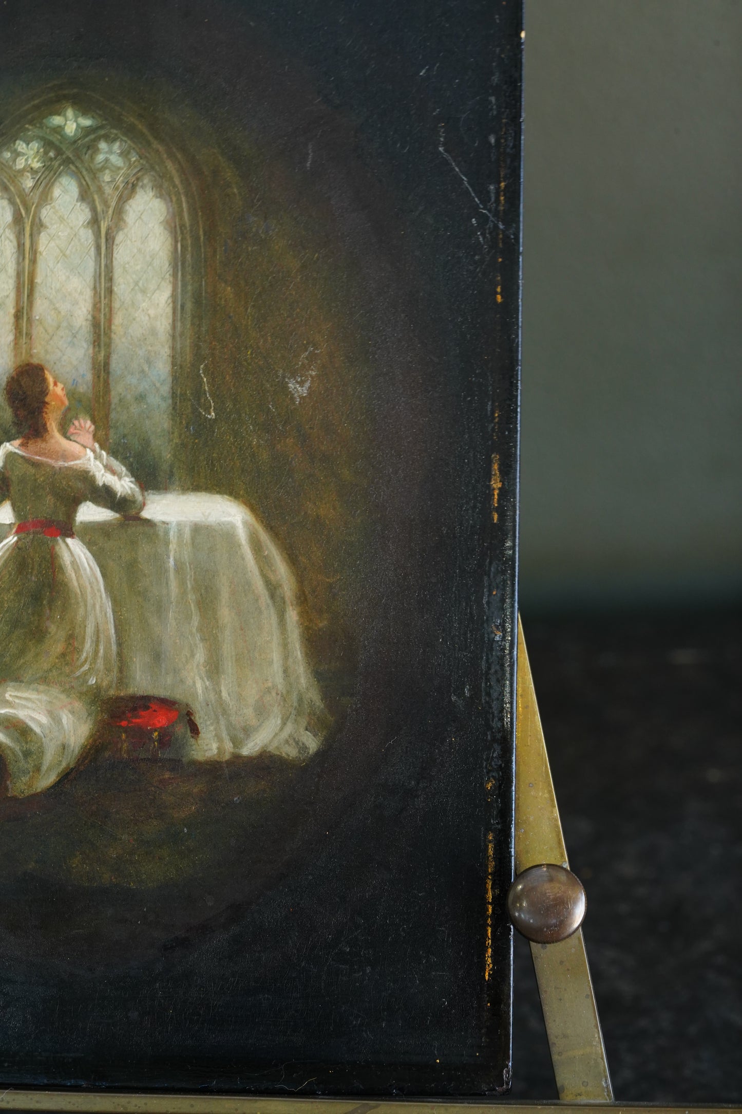 English Devotional Oil on Victorian Papier-Mâché Panel, Attributed to George Morris, 1942