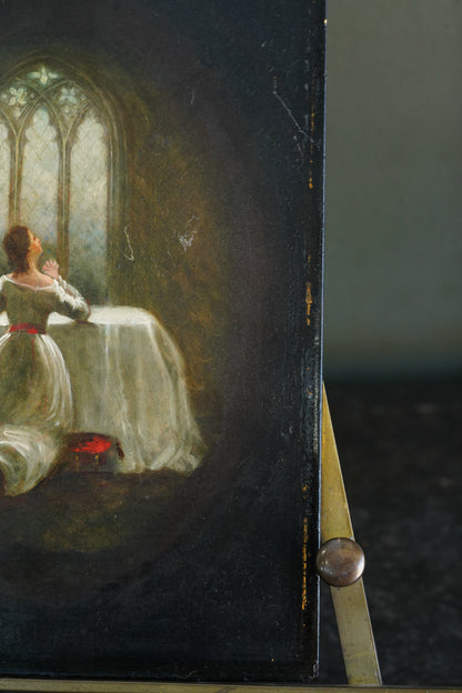 English Devotional Oil on Victorian Papier-Mâché Panel, Attributed to George Morris, 1942