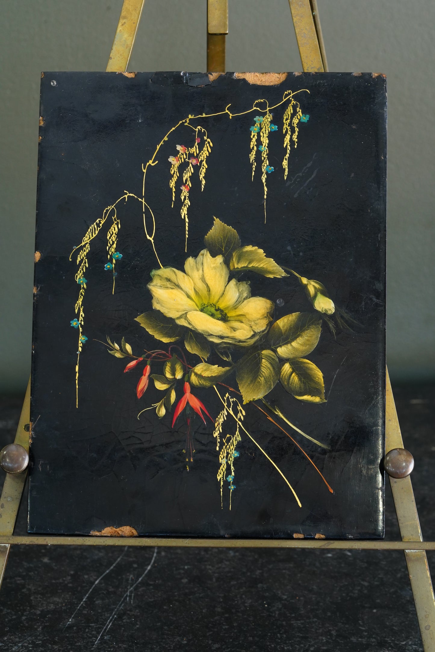 English Devotional Oil on Victorian Papier-Mâché Panel, Attributed to George Morris, 1942