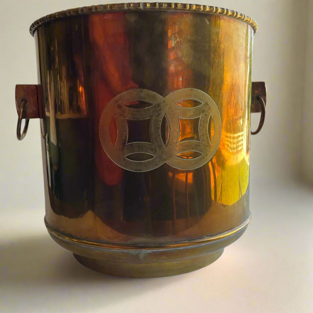 XL Vintage Brass Cachepot Planter, Large Vintage Brass Planter Vessel