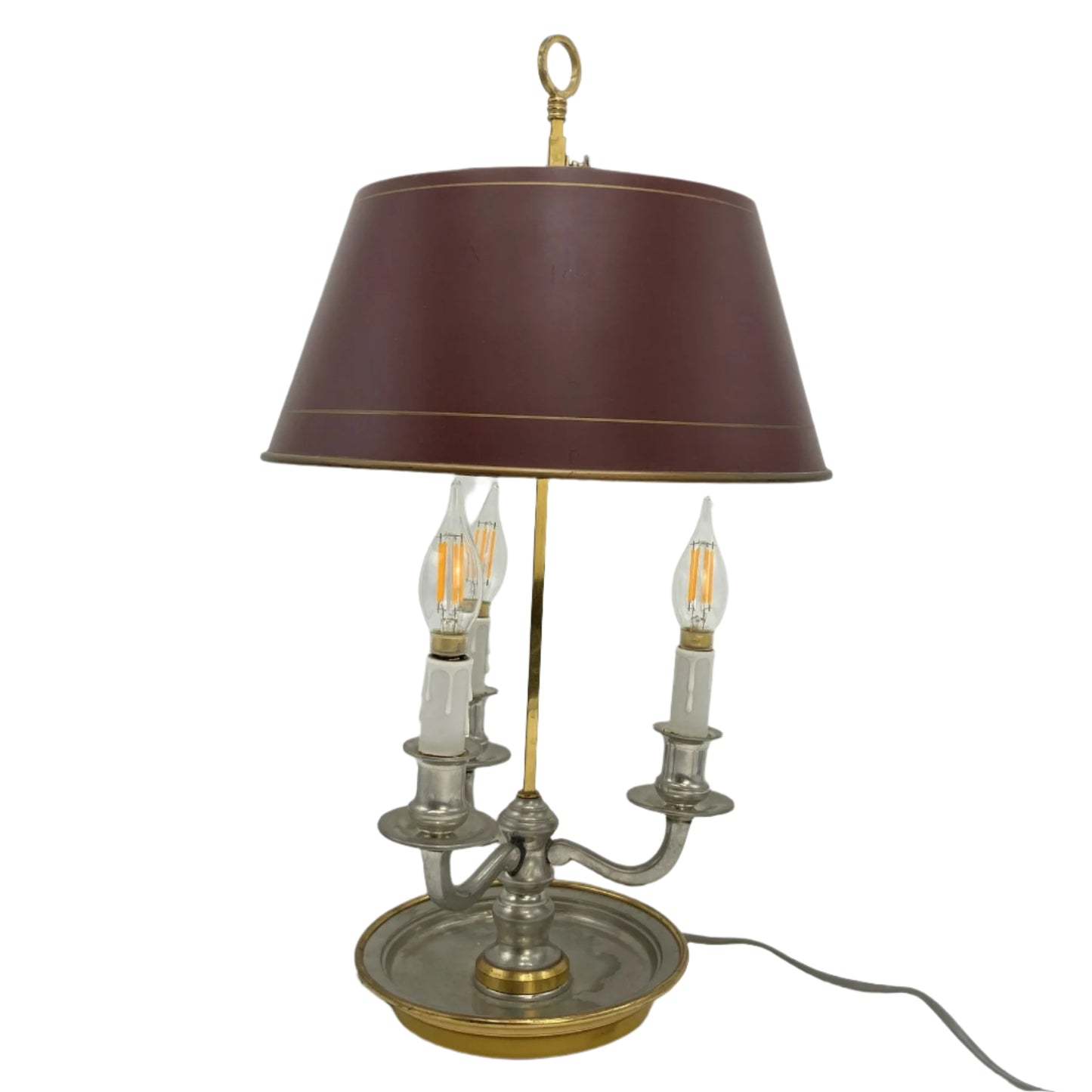 Vintage French Bouillotte Lamp with Maroon Metal Shade