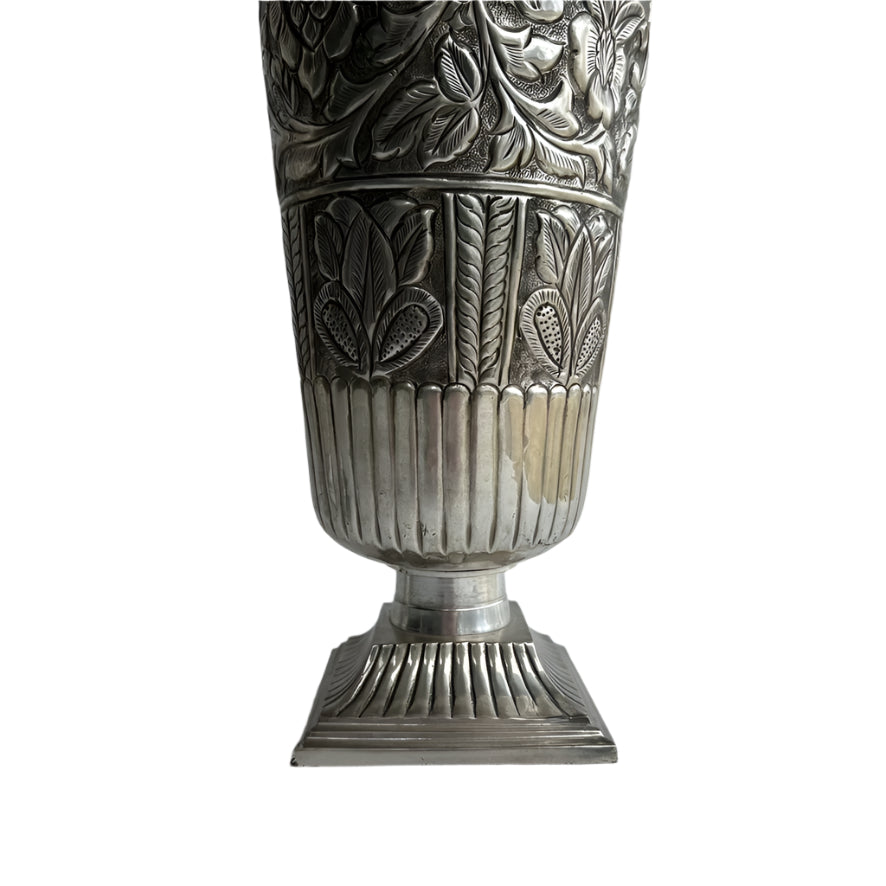 Large Pair of Vintage Silver Plated Repousse Urns