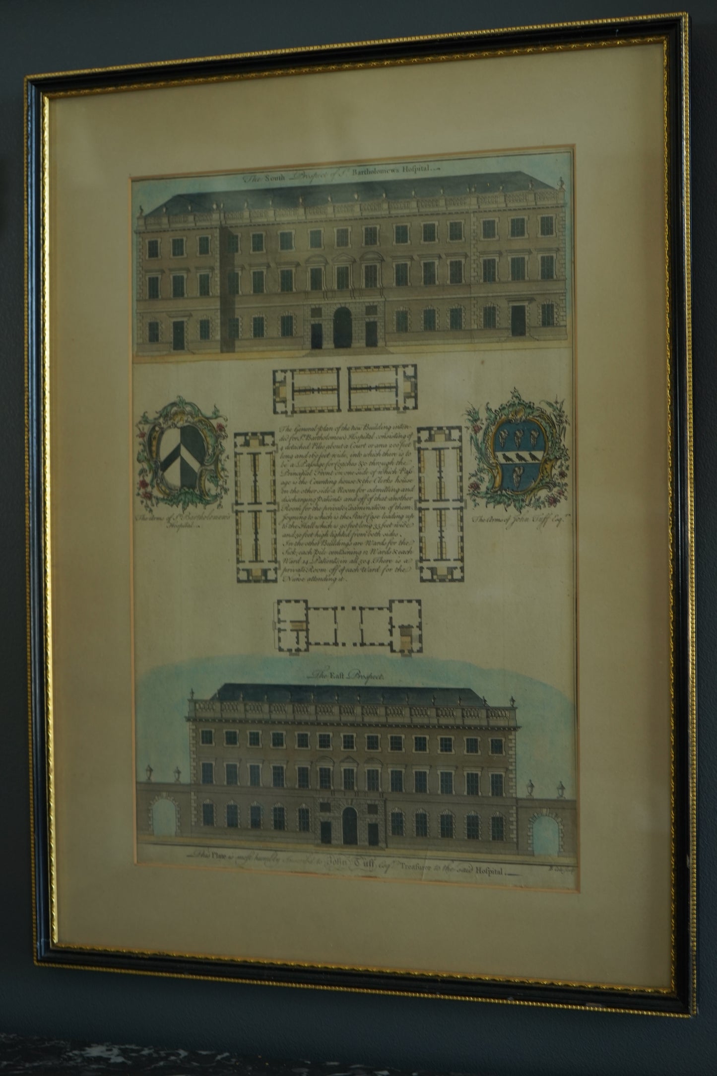 18th-Century Architectural Engraving of St. Bartholomew’s Hospital by Benjamin Cole (Hand-Colored) | Antique English Architectural Engraving