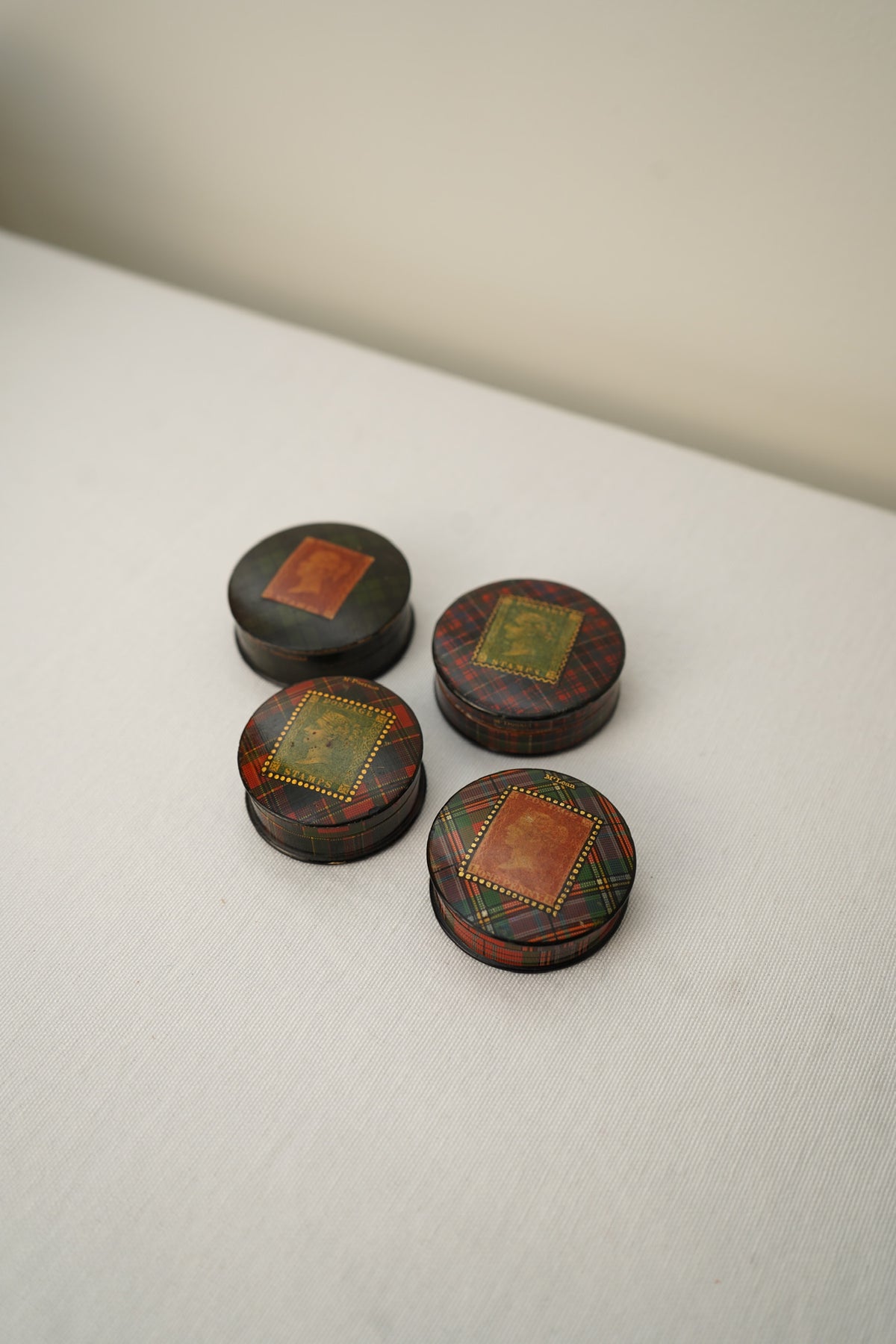 Victorian Scottish Tartanware Stamp Boxes with Queen Victoria Motifs, M'Lean