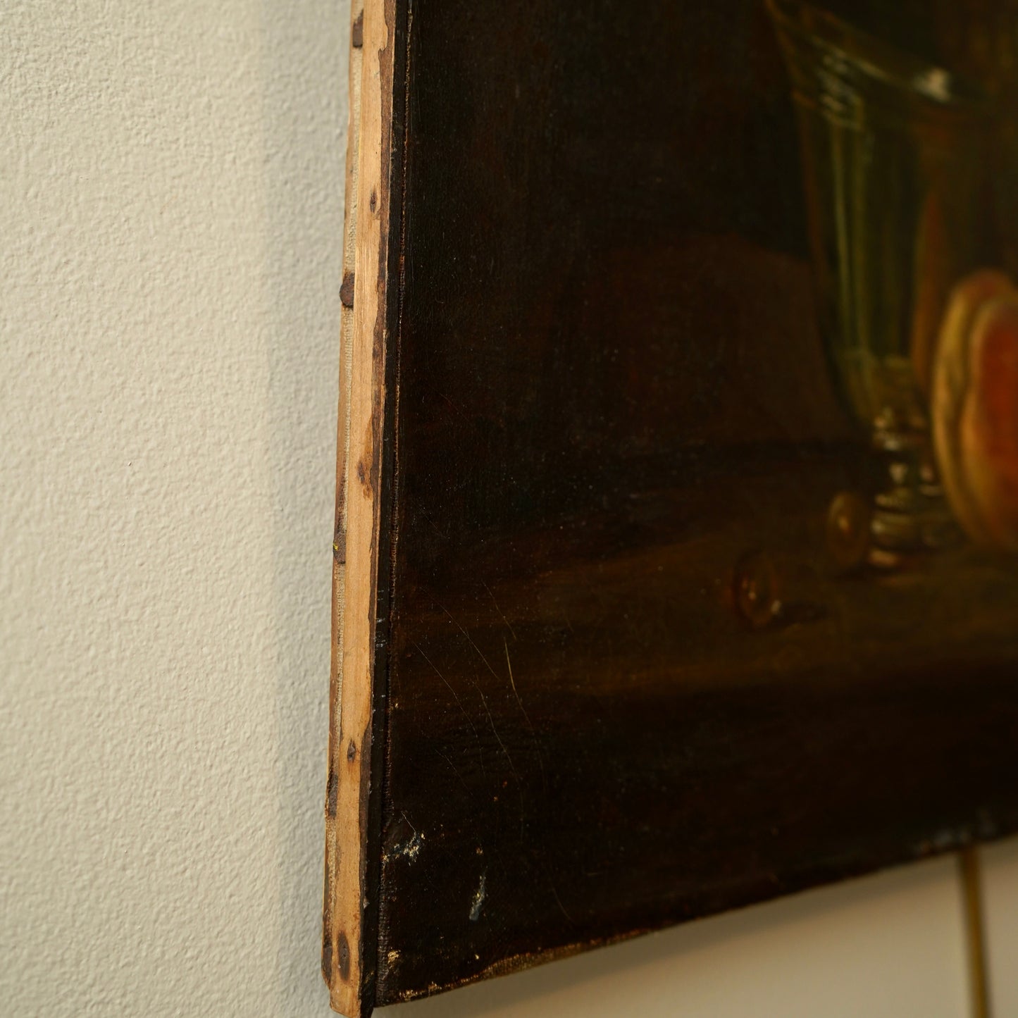 Early 20th Century Oil Painting After Chardin – Still Life with Silver Goblet, Peach & Grapes