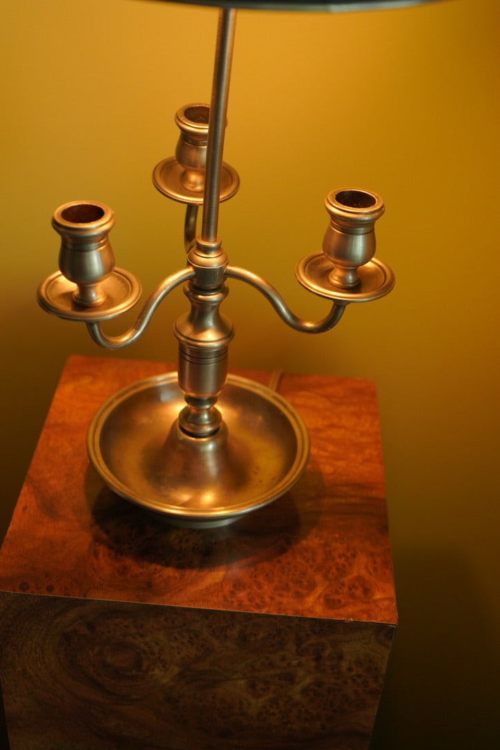 Bouillotte-Style Pewter Lamp with Adjustable Metal Shade & Dual Light Settings