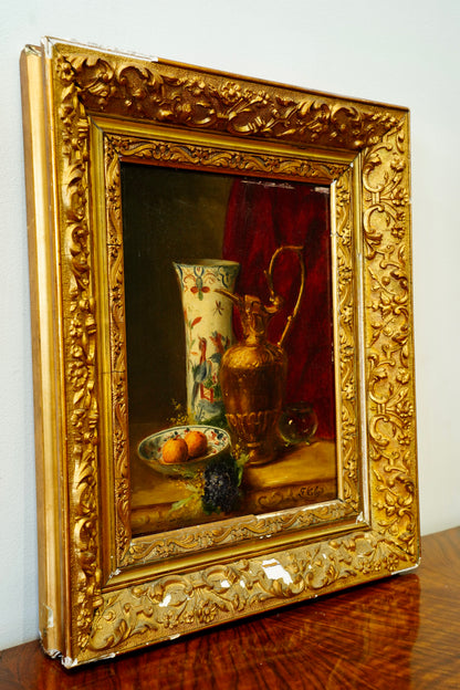 Antique French Oil Painting Still Life, Signed