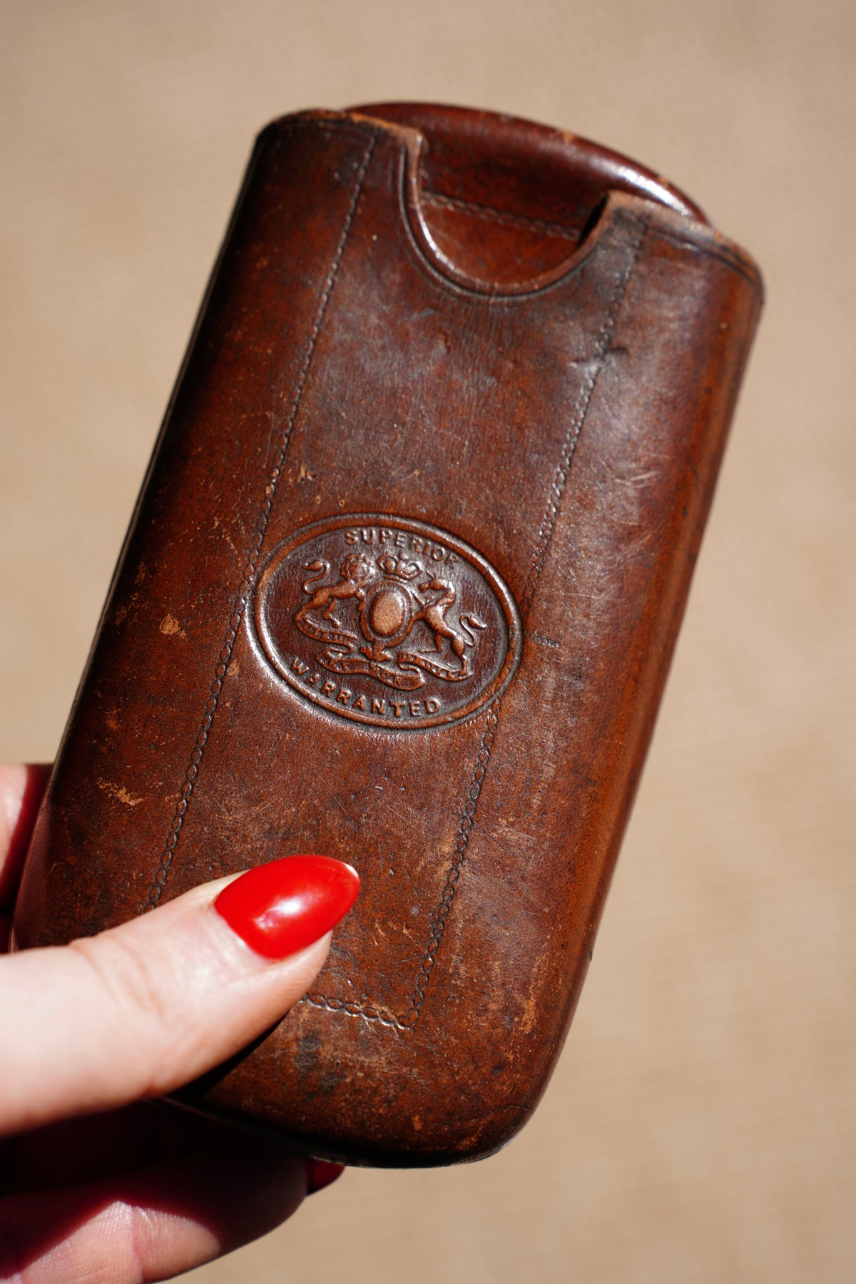 Antique Victorian Leather Cigar Case with Match Striker