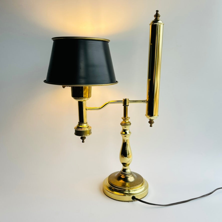 Vintage Brass Student Lamp with Metal Shade, Large