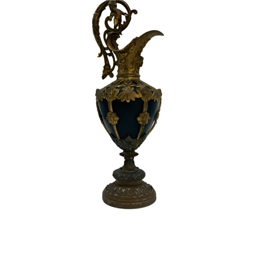 French Baroque Style Gilt Metal & Porcelain Ewer