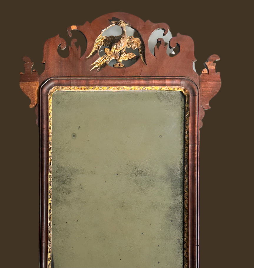 Early 19th Century Federal-Chippendale Style Wall Mirror with Mahogany Veneer and Gilt Details