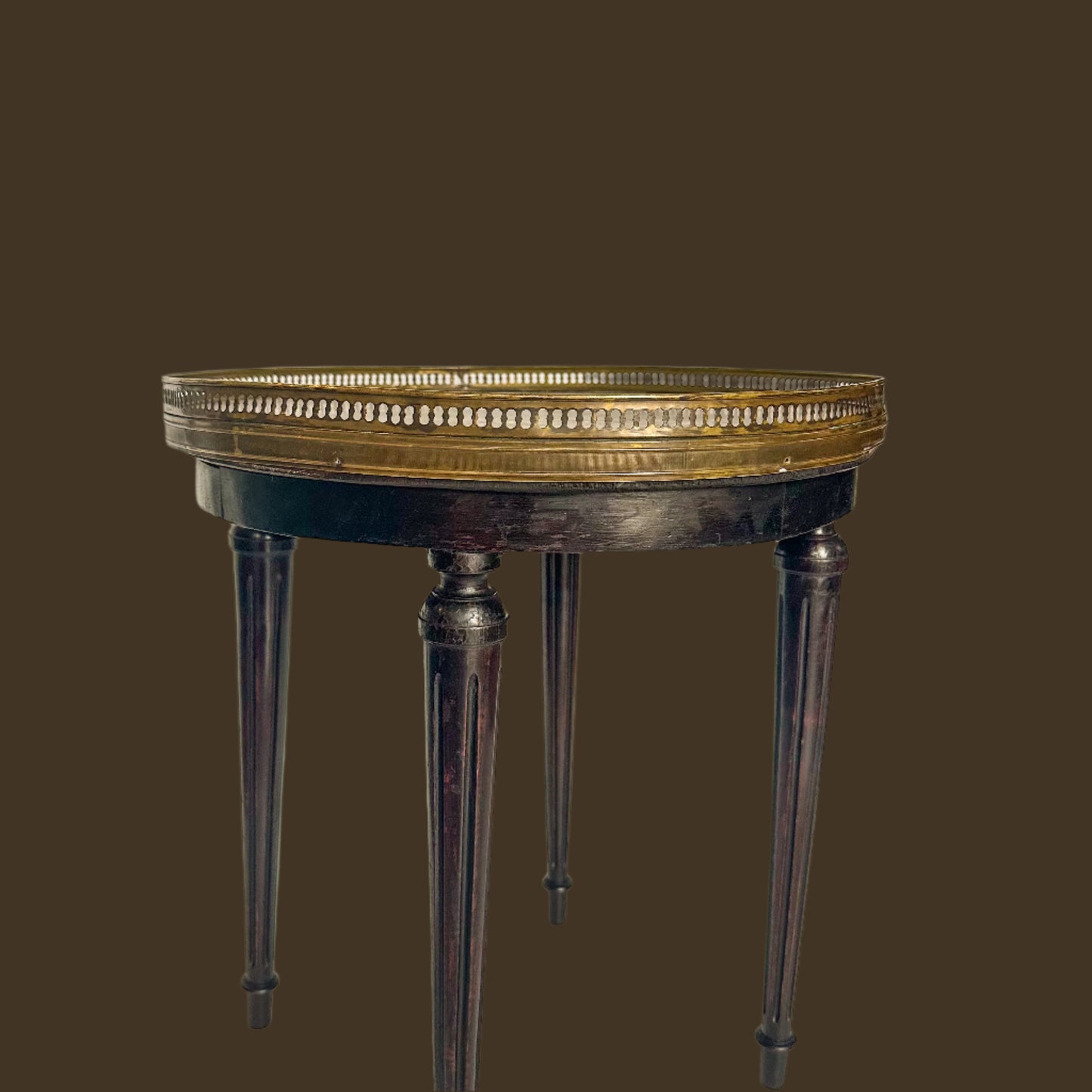 Antique French Louis XVI-Style Guéridon Table with Marble Top and Brass Gallery