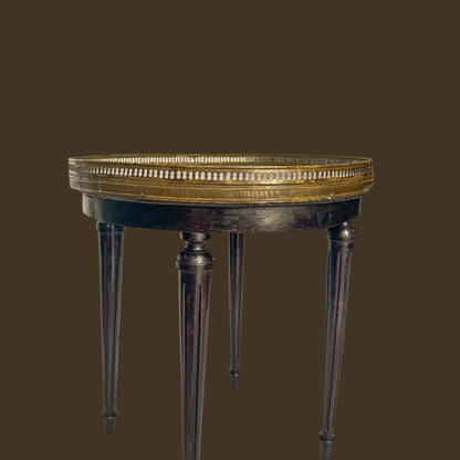 Antique French Louis XVI-Style Guéridon Table with Marble Top and Brass Gallery