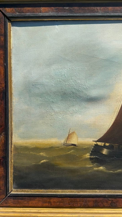 Large 20th Century English Oil on Canvas "Fleet at Sea" Painting