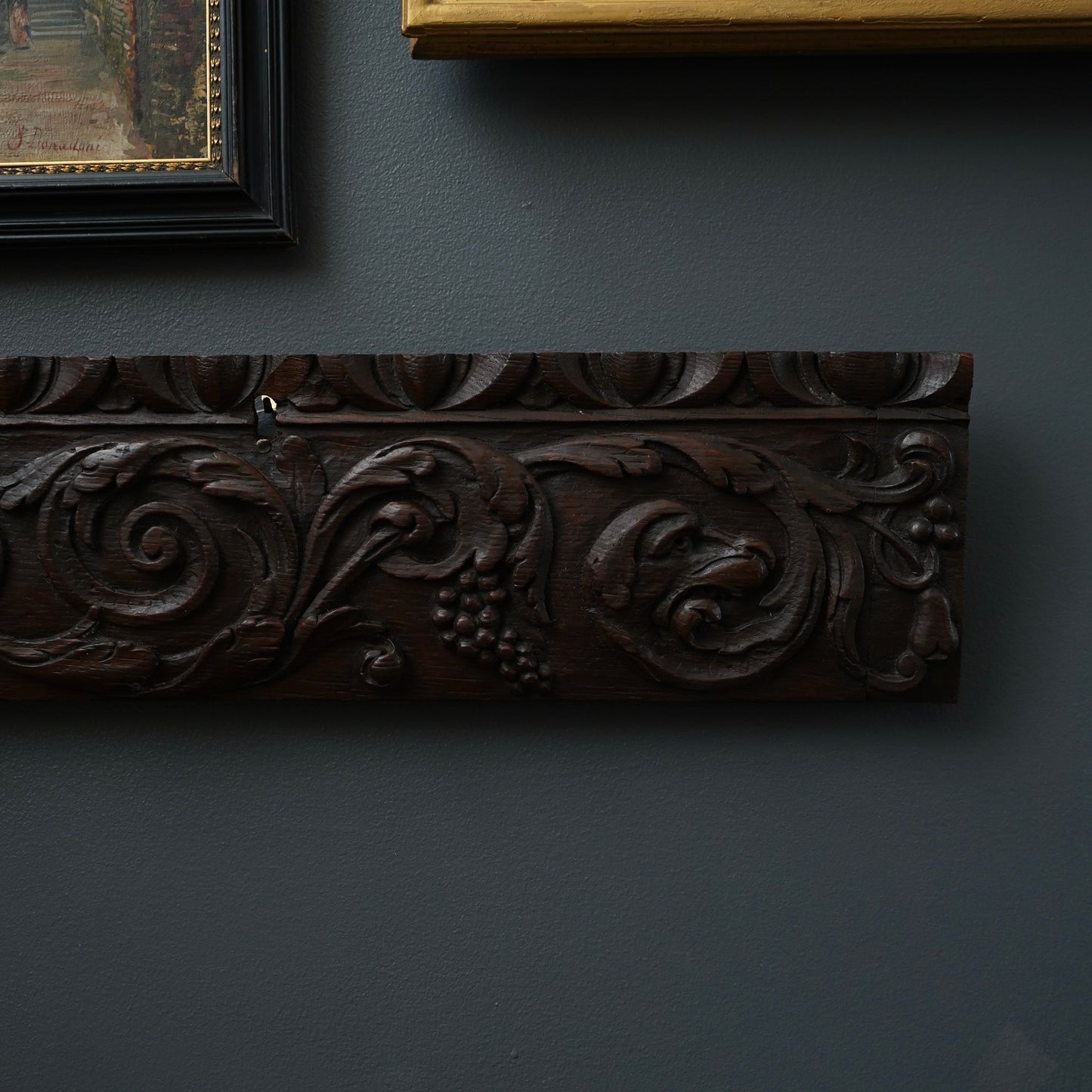 Antique Carved Oak Drawer Front | Renaissance Revival Lion, Grapevine & Acanthus | Architectural Salvage Wall Plaque c.1870–1900