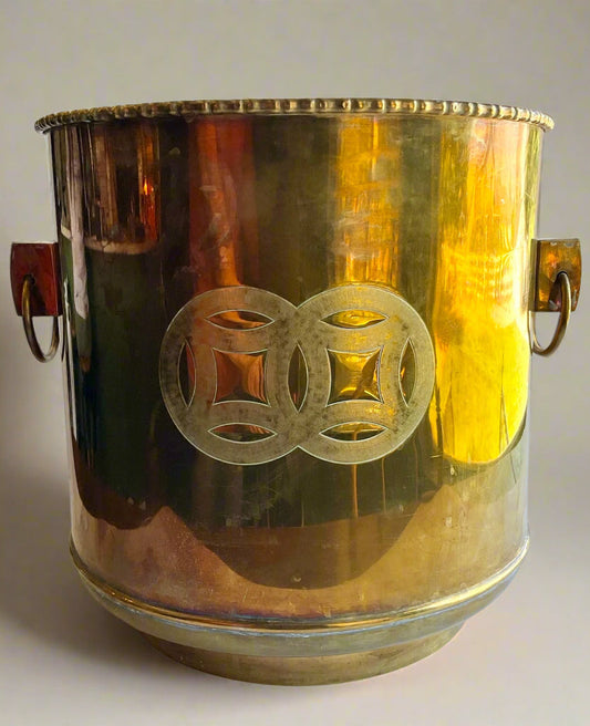 XL Vintage Brass Cachepot Planter, Large Vintage Brass Planter Vessel