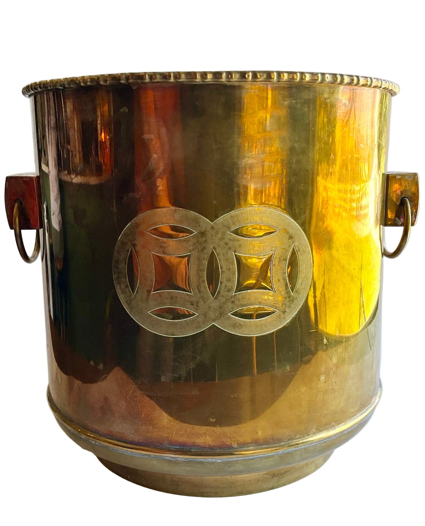 XL Vintage Brass Cachepot Planter, Large Vintage Brass Planter Vessel