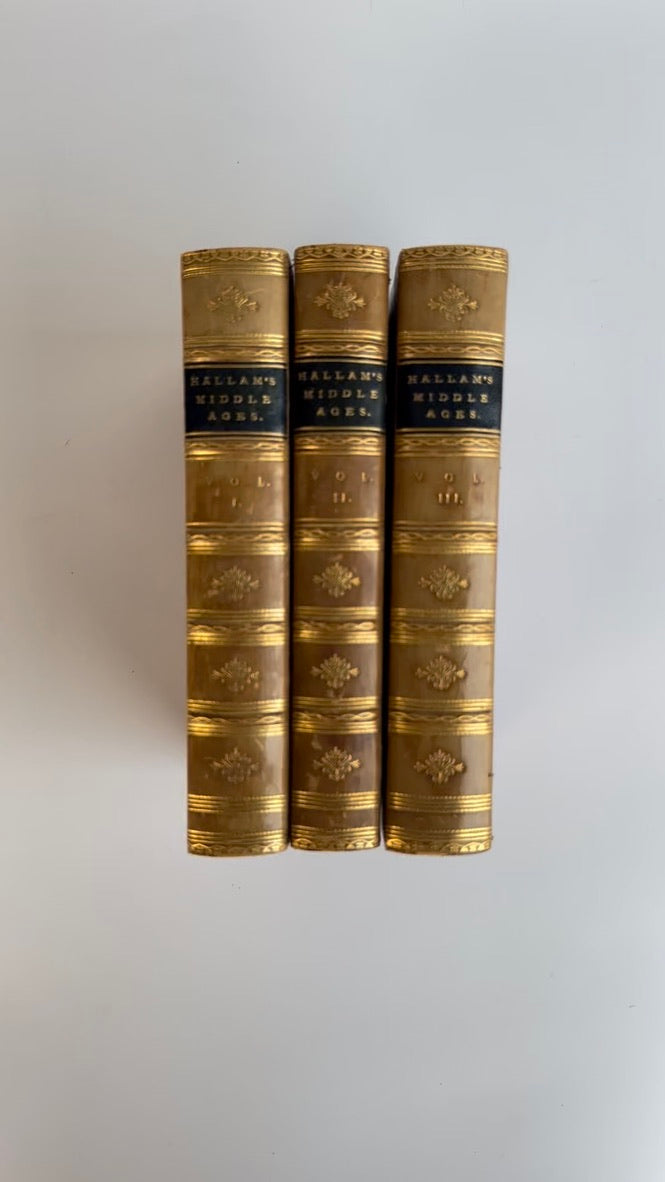 3 Vols, 1878 "View of the State of Europe During the Middle Ages" Half Leather Books