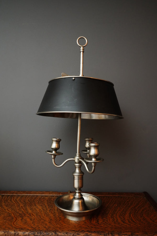 French Bouillotte Style Pewter-Toned Table Lamp with Adjustable Black Tole Shade secondary view