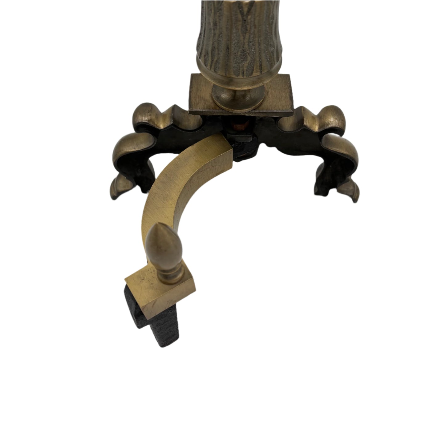 Pair of Late Victorian-Era Brass & Iron Andirons, Rococo Revival Style