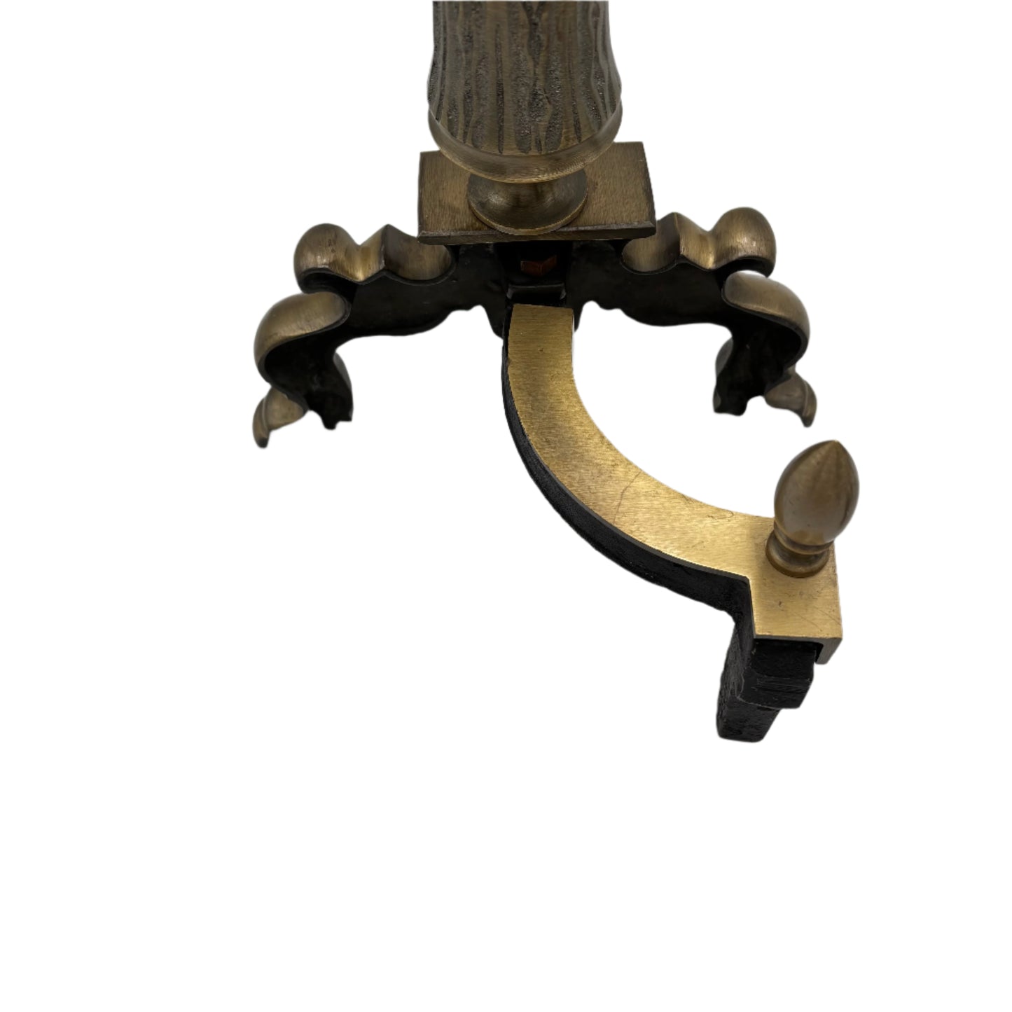 Pair of Late Victorian-Era Brass & Iron Andirons, Rococo Revival Style