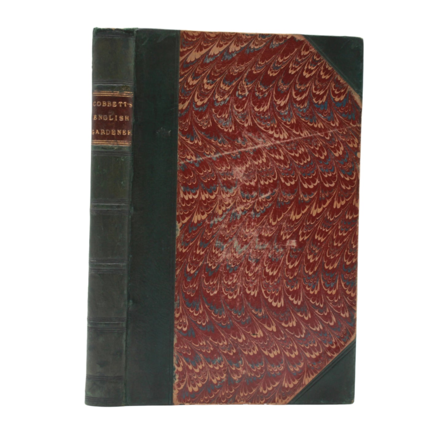 Antique 1838 "The English Gardener" Half Dark Green Leather Book, Highly Illustrated with Fold Out