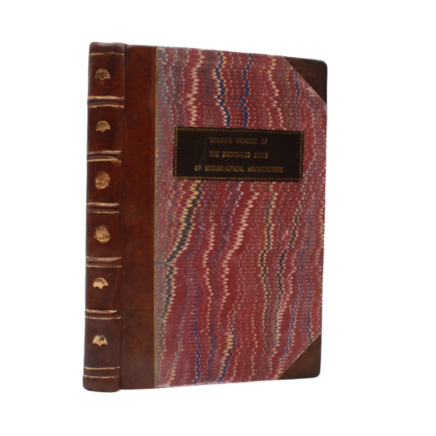 1849 "Decorated Windows: A Series of Illustrations of the Window Tracery of the Decorated Style of Ecclesiastical Architecture" Brown Half Leather Book