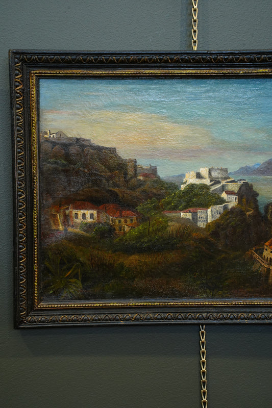 Antique Italian School Oil Painting, Southern Coastal Landscape, Circa 1870