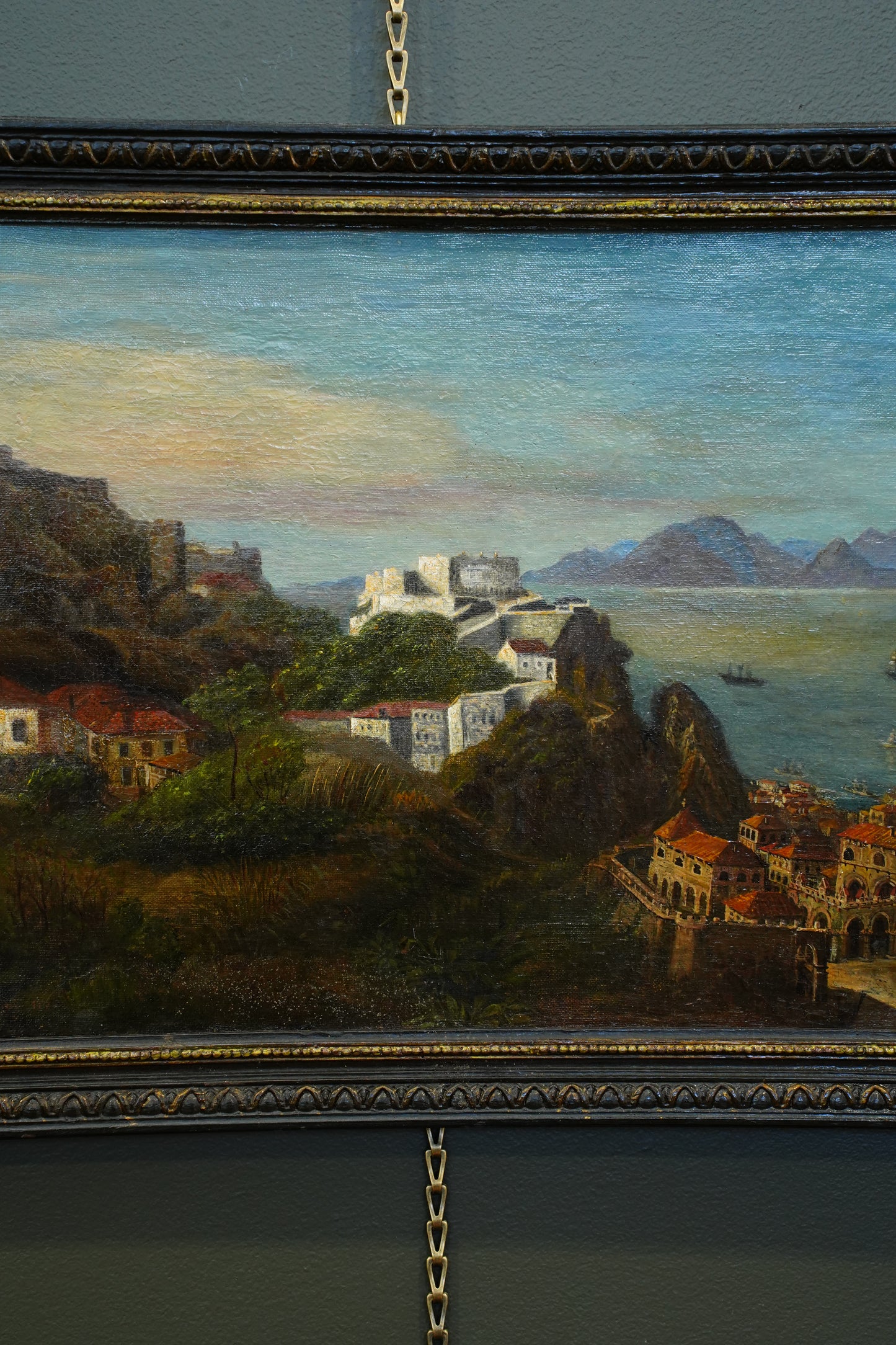 Antique Italian School Oil Painting, Southern Coastal Landscape, Circa 1870