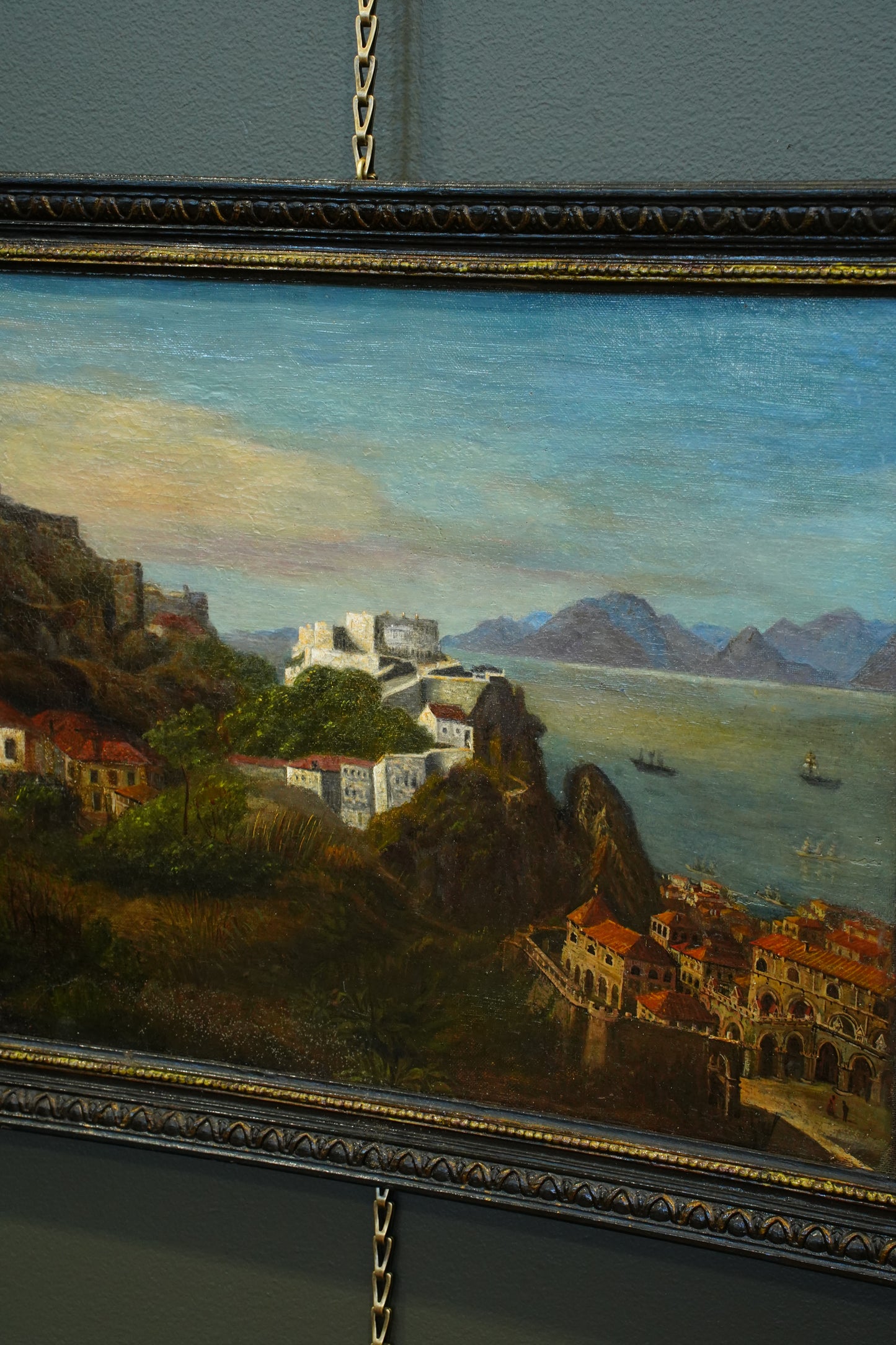 Antique Italian School Oil Painting, Southern Coastal Landscape, Circa 1870