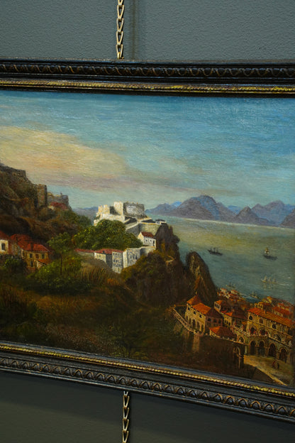 Antique Italian School Oil Painting, Southern Coastal Landscape, Circa 1870