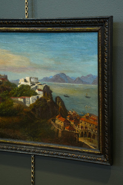 Antique Italian School Oil Painting, Southern Coastal Landscape, Circa 1870