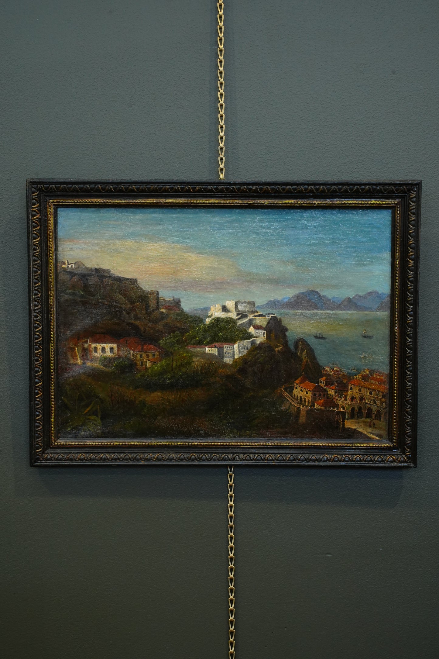 Antique Italian School Oil Painting, Southern Coastal Landscape, Circa 1870