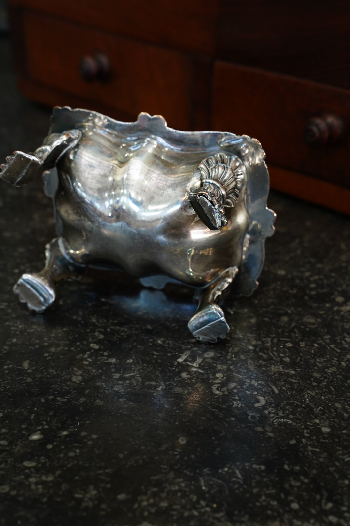 Victorian Silverplate Footed Dish with Rococo Border, Circa 1880
