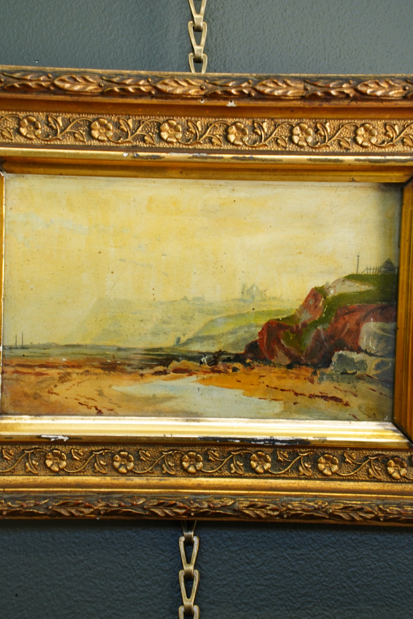 Antique English Coastal Oil on Card, Attributed to Alfred H. Bool, Circa 1900