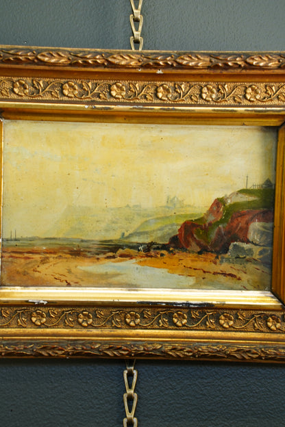 Antique English Coastal Oil on Card, Attributed to Alfred H. Bool, Circa 1900
